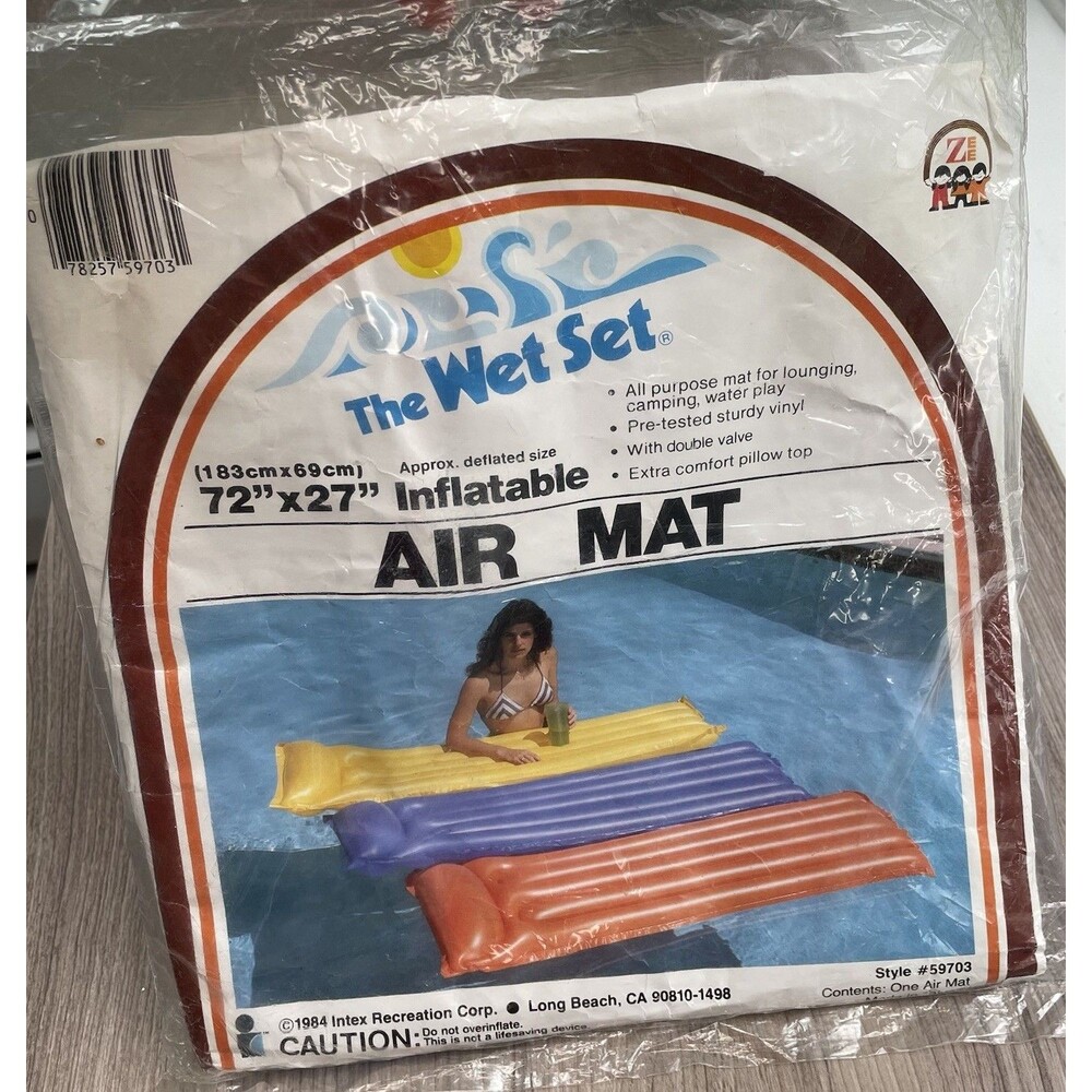 Vintage 1984 The Wet Set Intex Inflatable Pool Air Mat Float 72 x 27" Blue NOS